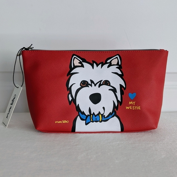 marc tetro Westie Large Zip Top Cosmetic Case Pouch Bag PVC Saffiano Red NWT - Picture 2 of 14